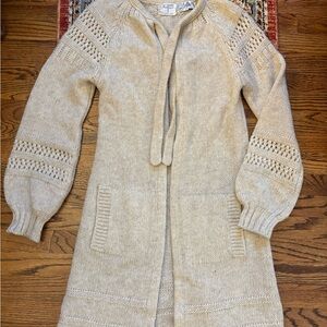 Vintage 100% virgin Shetland wool Cream Knit Sweater cardigan duster size med